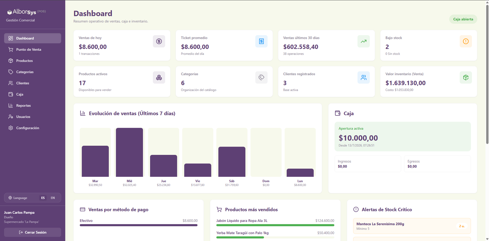 AlborSys POS dashboard